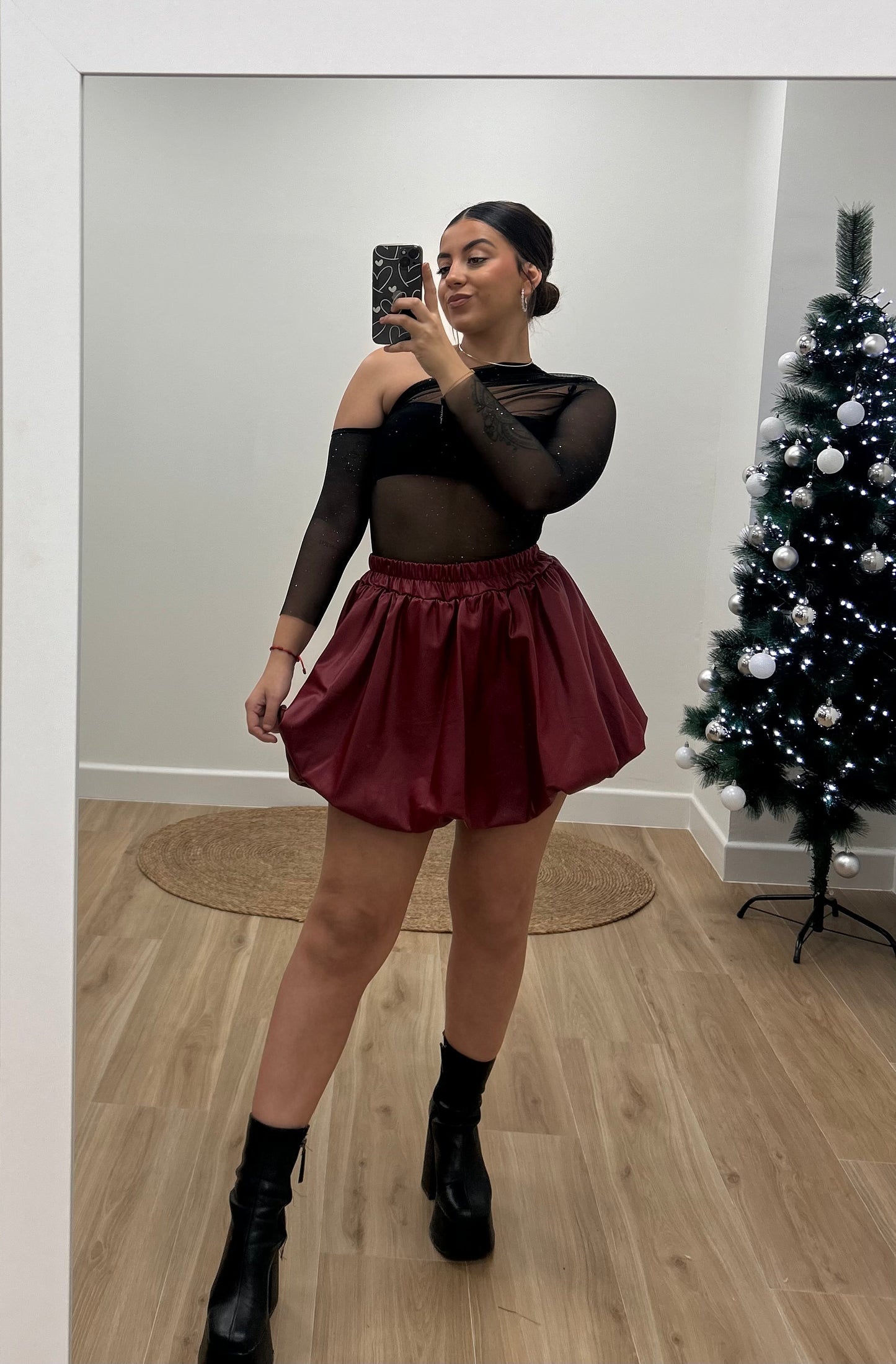 FALDA PANTALÓN POLIPIEL GLOBO BURDEOS