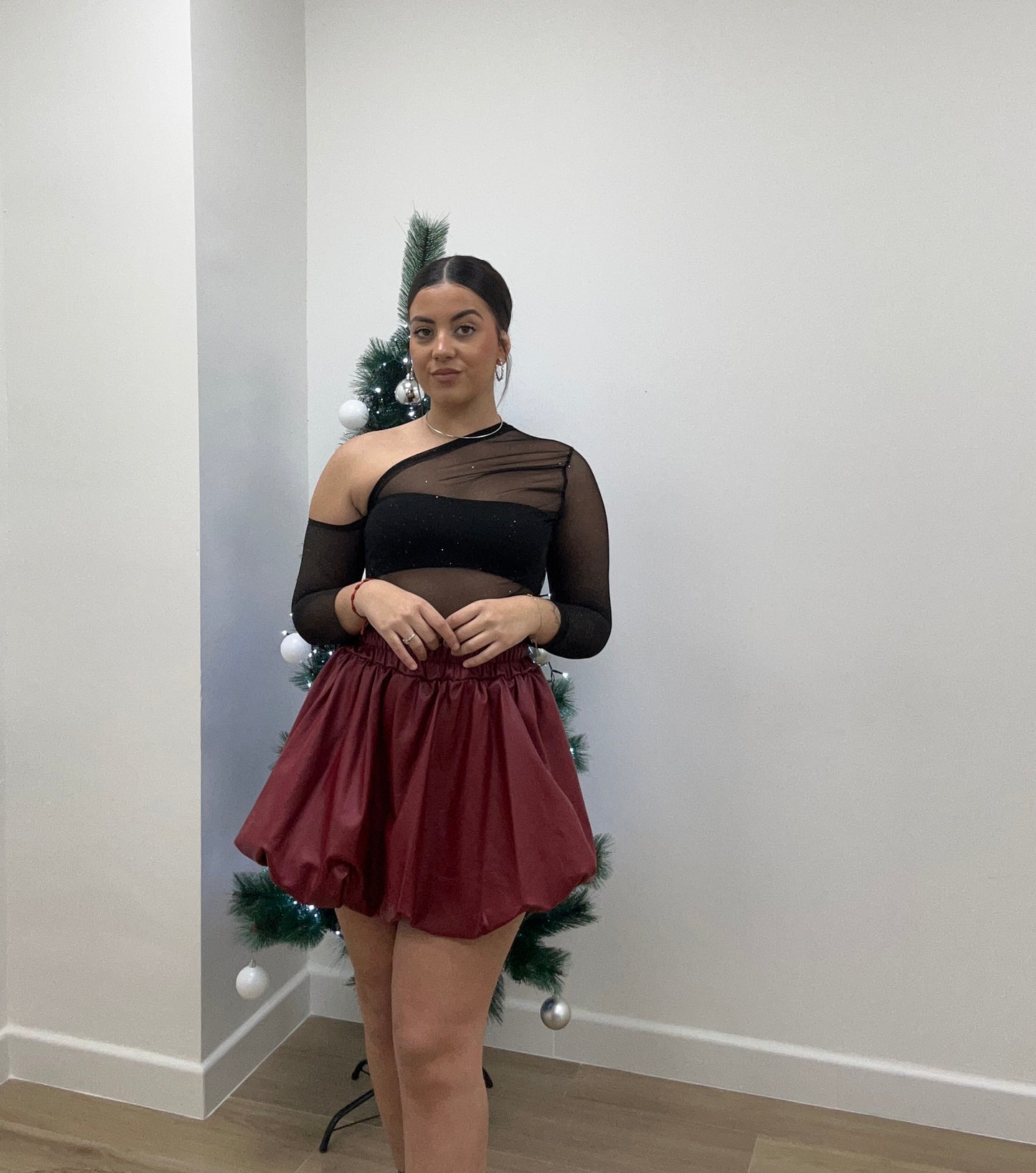 FALDA PANTALÓN POLIPIEL GLOBO BURDEOS