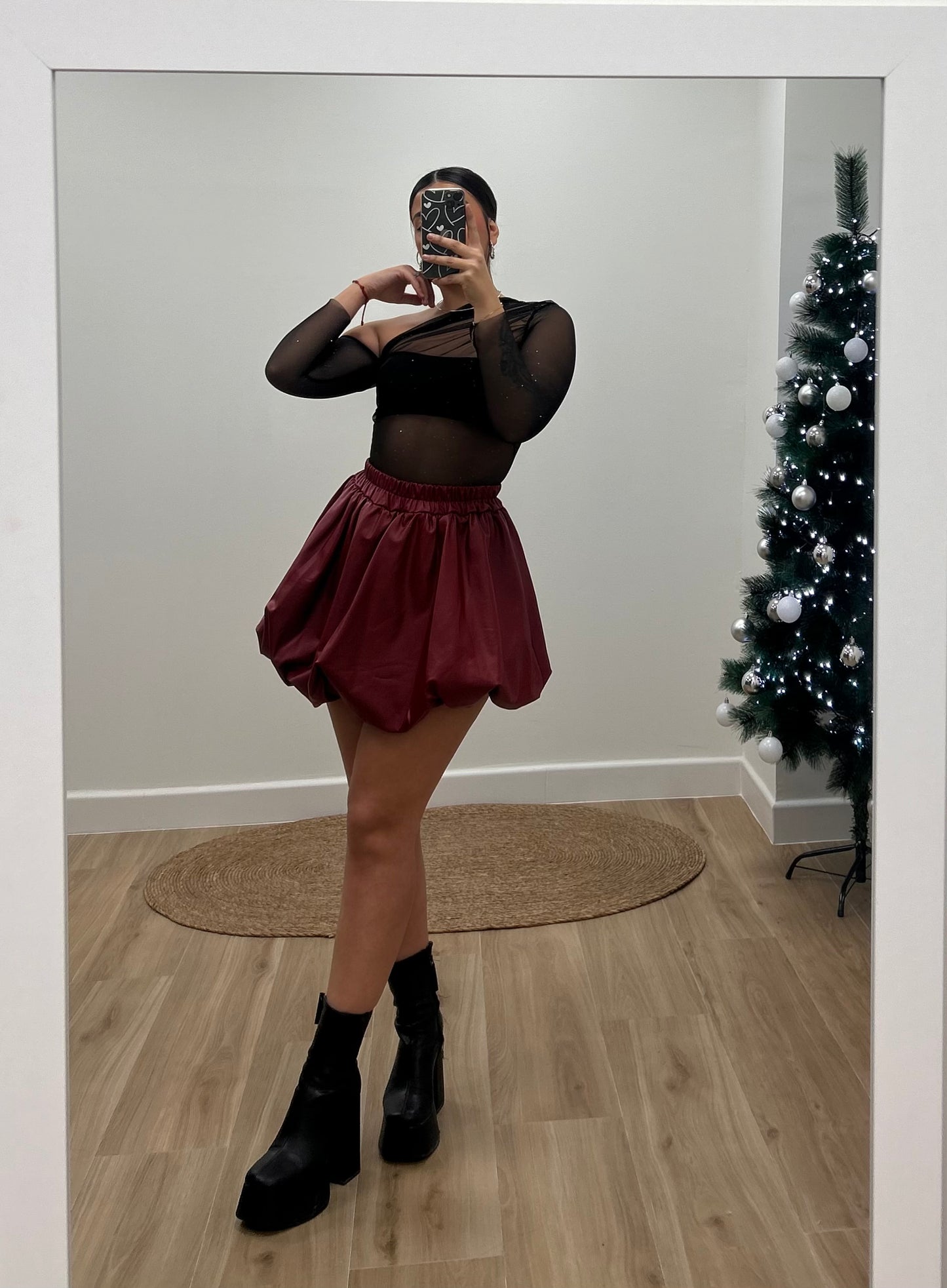 FALDA PANTALÓN POLIPIEL GLOBO BURDEOS